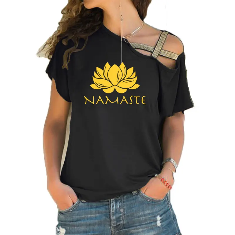 Модная женская одежда с принтом Namaste футболка Женский Топ женские топы коротким
