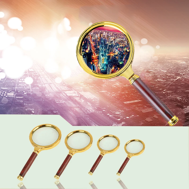 

Portable Handheld 10X Magnifying Glass 60mm 70mm 80mm 90mm Retro Handle Magnifier Eye Loupe Glass