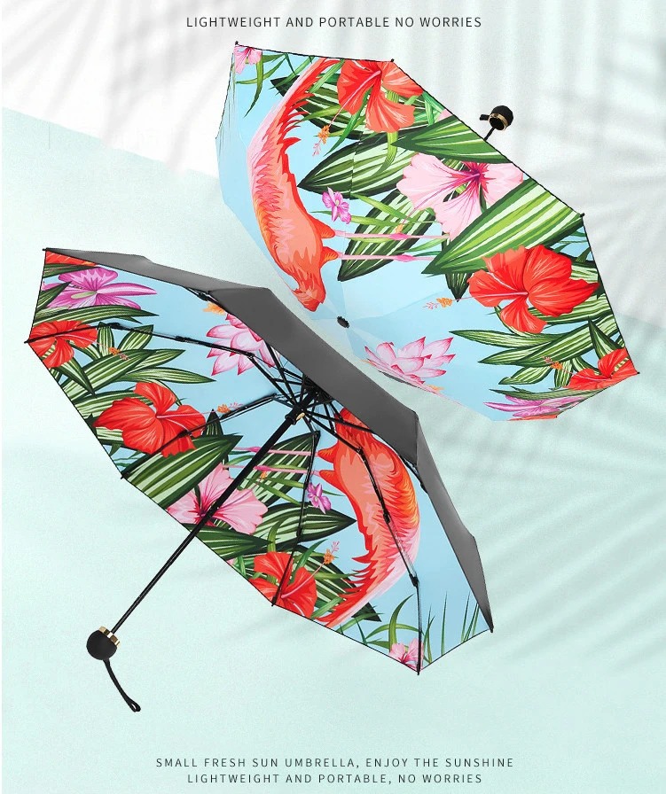 5 Folding Black Coating Sunny and Rainy Umbrella Dual-use Fold Umbrella Nordic Fresh Parasol Automatic Mini Umbrella