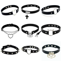 gothic punk rock lock heart necklace leather choker neck round spike rivet collar studded choker necklace body jewelry gift