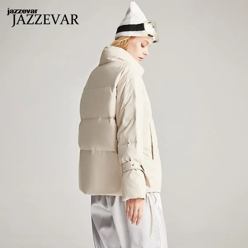 JAZZEVAR Down Jacket Women 2022 New Winter Short Fashion Korean Version of The Small Figure Thickened White Eiderdown Coat