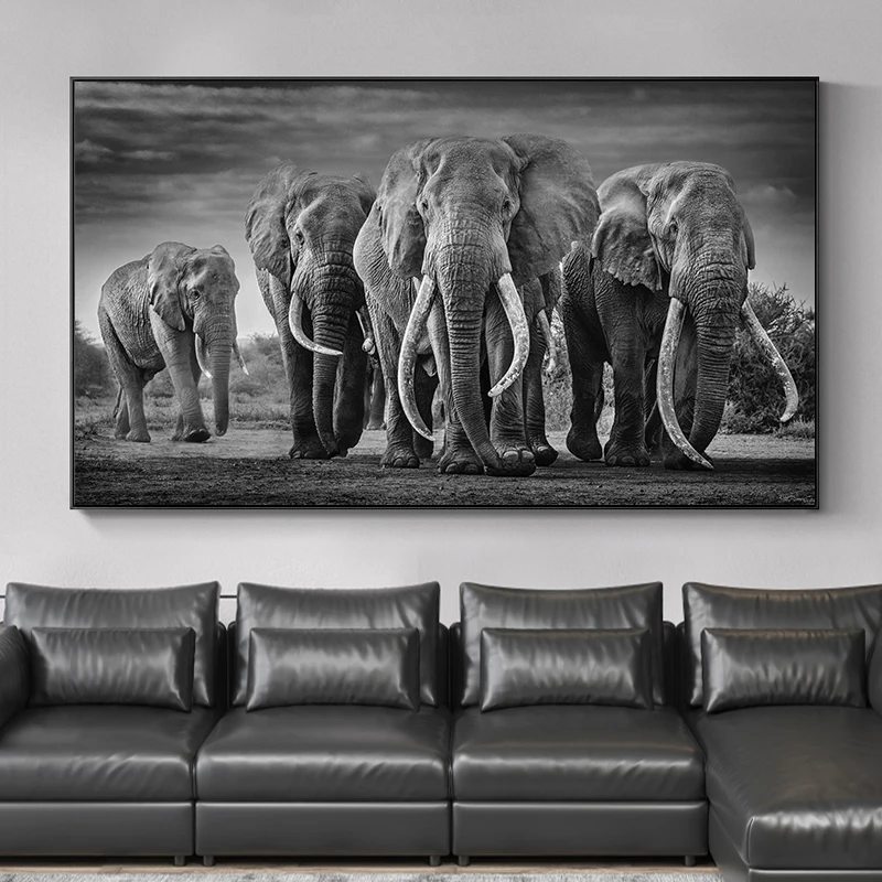 

Black Africa Elephants Wild Animals Canvas Painting Scandinavia Posters and Prints Cuadros Wall Art Pictures For Living Room