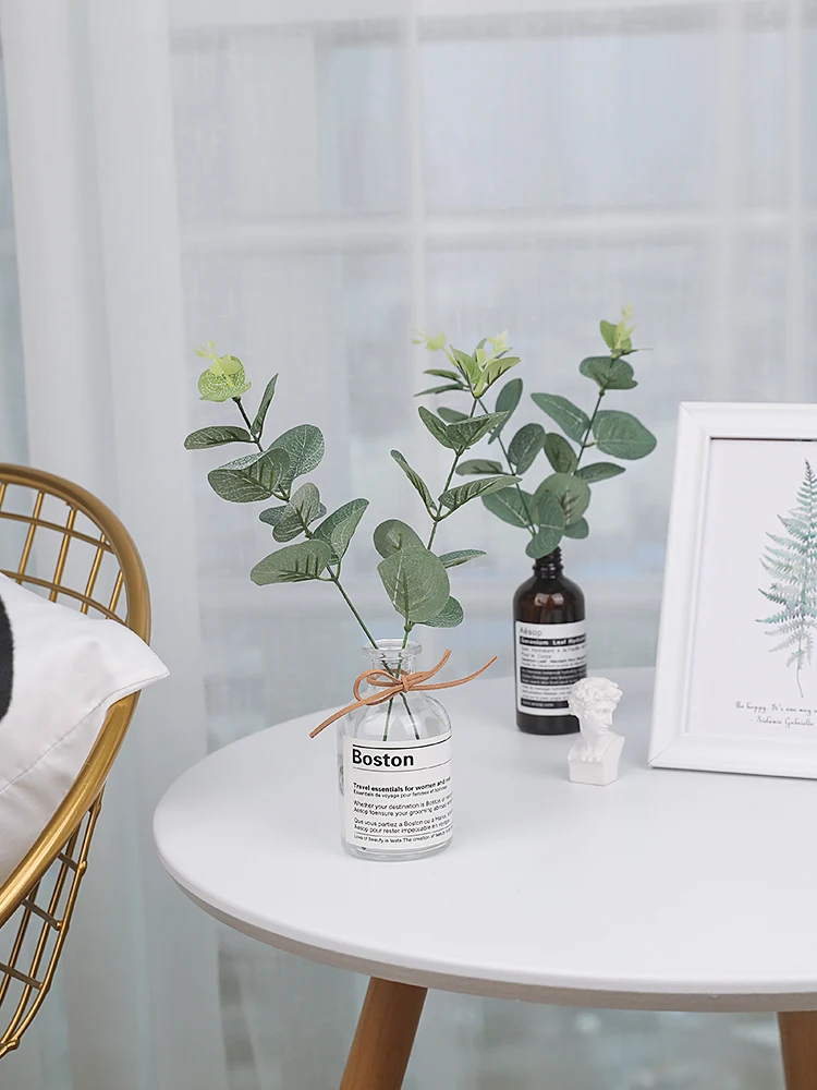 

Beautifully Dried Flowers Decoration Fotografia Shoot Material Photography Props Simulated Eucalyptus Green Leaf & Glass Bottle