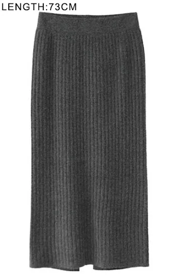73cm light grey Осень-зима, Женская длинная юбка с эластичной резинкой на талии, теплая трикотажная прямая тонкая элегантная черная юбка-карандаш, faldas jupe femme - Цвет: 73cm light grey