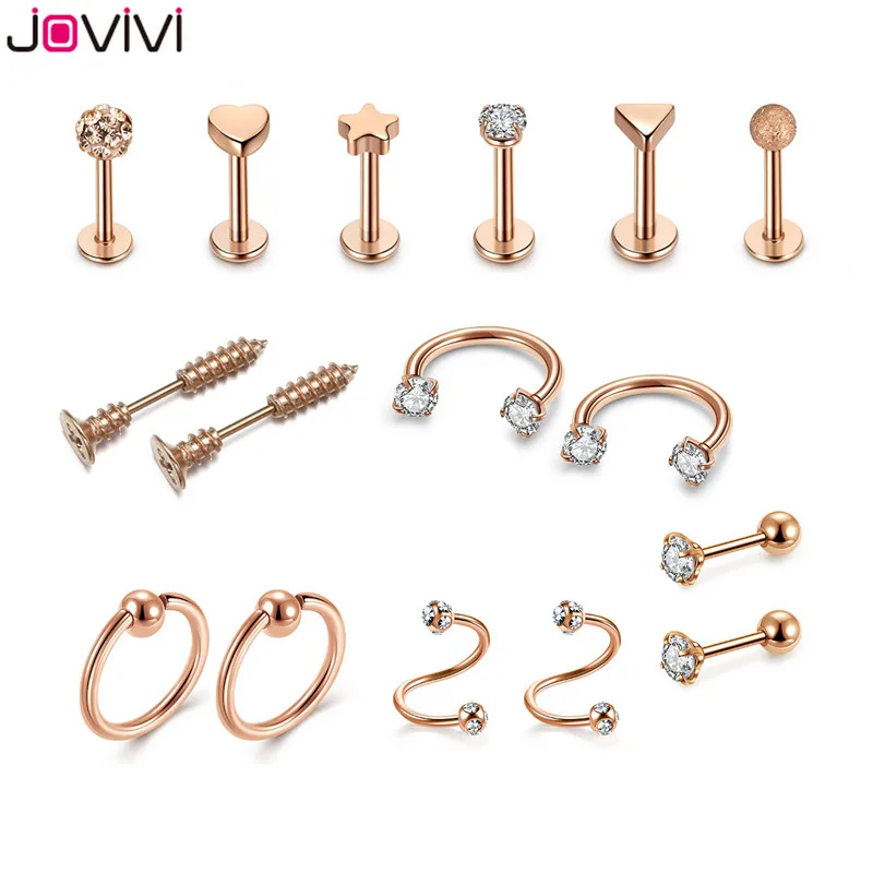 

JOVIVI Stainless Steel Stud Ear Ring Clear Cubic Zircon Ball Barbell Tragus Cartilage Helix Ear Nose Studs Lip Ring Piercing 16G