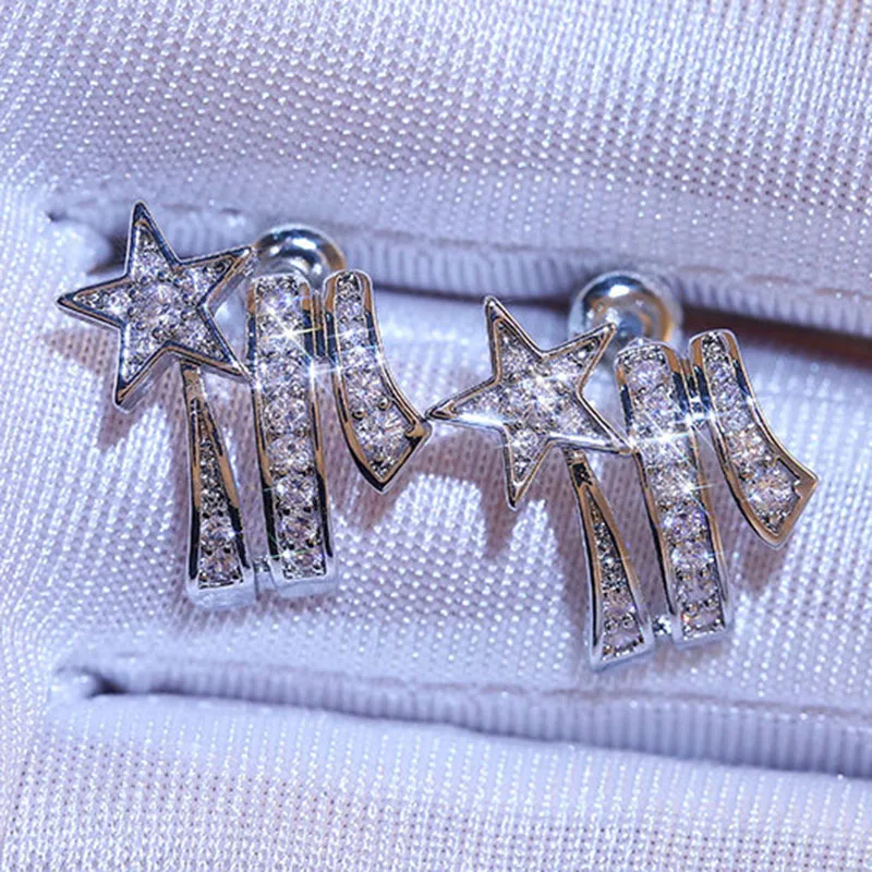 

New Fashion Ladies Crystal Star Earing Bijoux Splinter Stud Earrings For Women Wedding Jewelry Earrings Wholesale