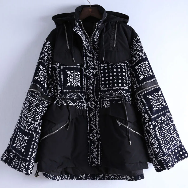 Женский пуховик размера плюс с цветочным принтом теплая зимняя верхняя одежда