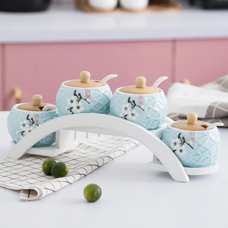 Кухонная стойка для приправ керамический бак с цветком сливы коробка набор