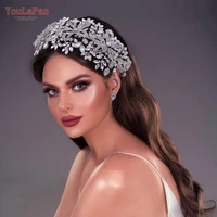 topqueen hp395 bridal crown and tiara rhinestone wedding headband flower bride headpiece women hair accessories pageant headwear