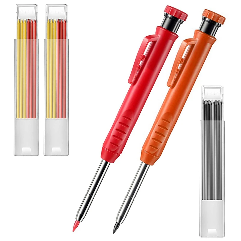 

2 Pieces Solid Carpenter Pencil With 18 Refill, Marker Marking Tool With Built-In Sharpener For Woodworking Architect