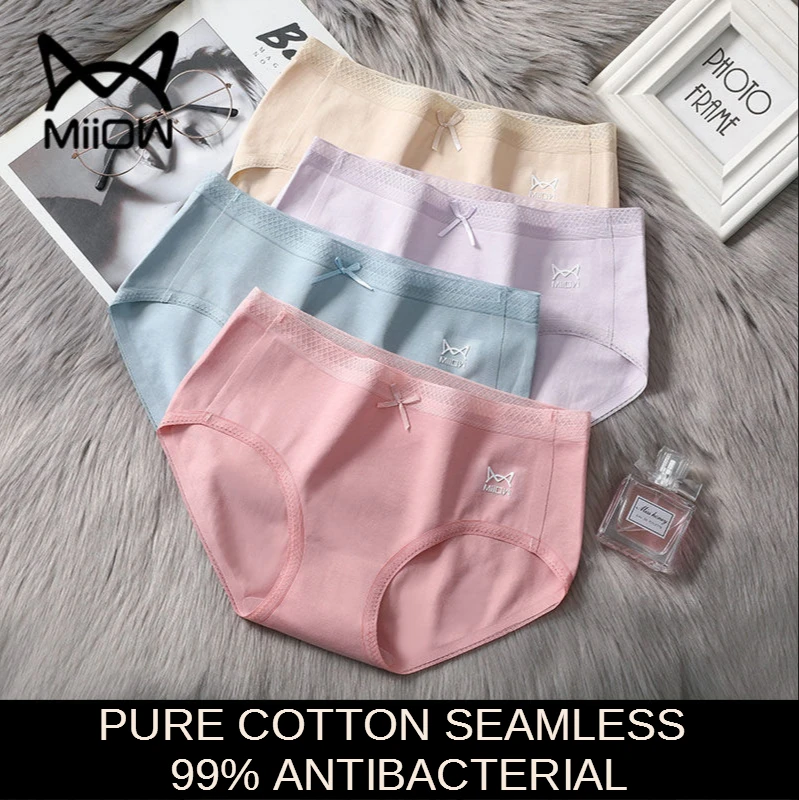 

MiiOW Women's Underwear Women's Cotton Antibacterial Student Mid-waist Seamless Cute Bow Sexy Lace Charming Girl Briefs