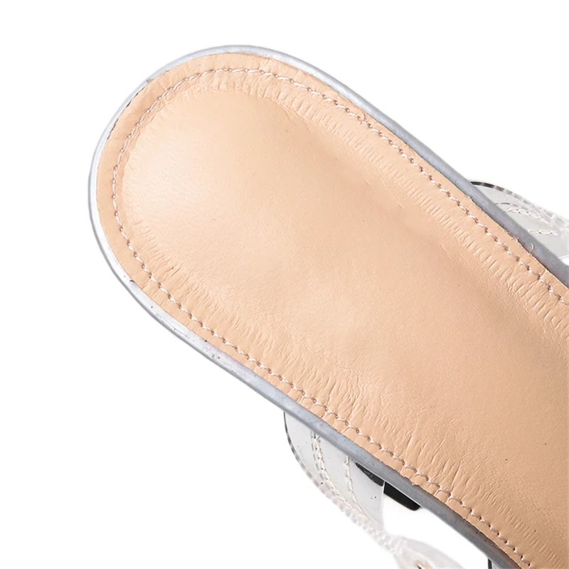 2020 размера плюс 42 женские шлепанцы без задника с кристаллами на высоком каблуке 9