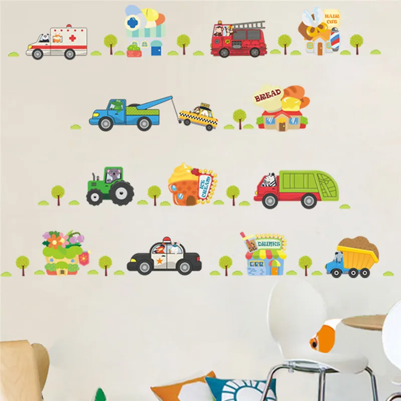 

Cartoon Car Wall Decor Decals For Boys Bedroom Kids Room Car Poster Mural Wall Stickers For Kids Rooms DIY Wall Stickers
