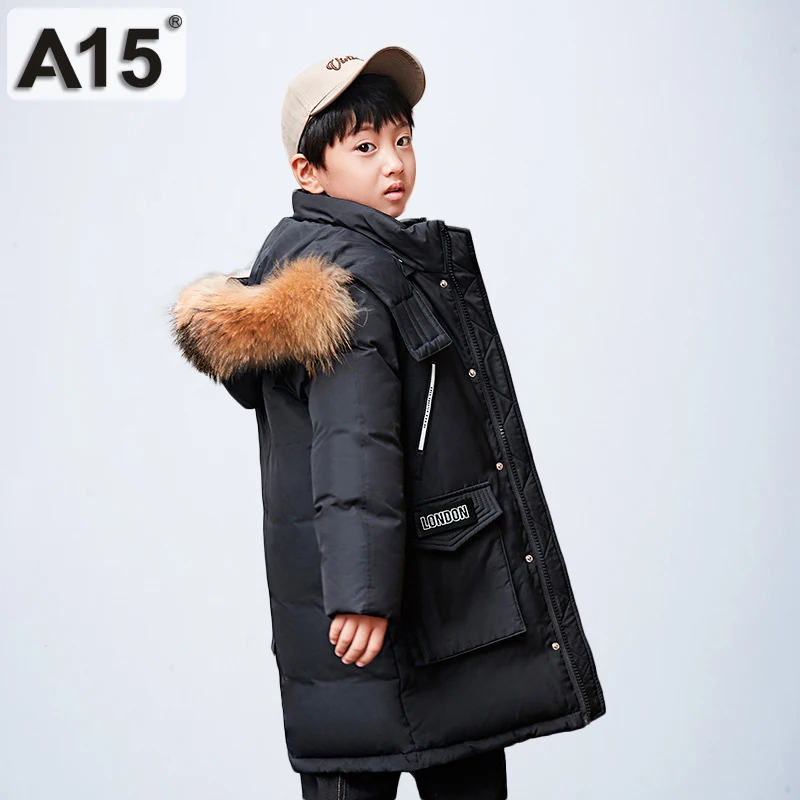 Пуховик для мальчиков 2019 длинное зимнее пальто с капюшоном больших зимние куртки