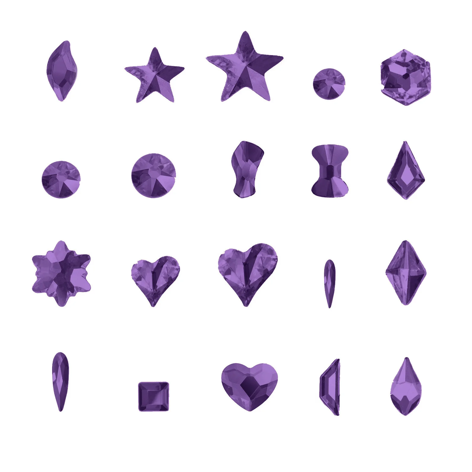 

20PCS Amethyst Color Flatback Tips Nails Rhinestones Crystal All Shapes Diamonds 3D Manicure Nail Art Decoration Charms Jewelry