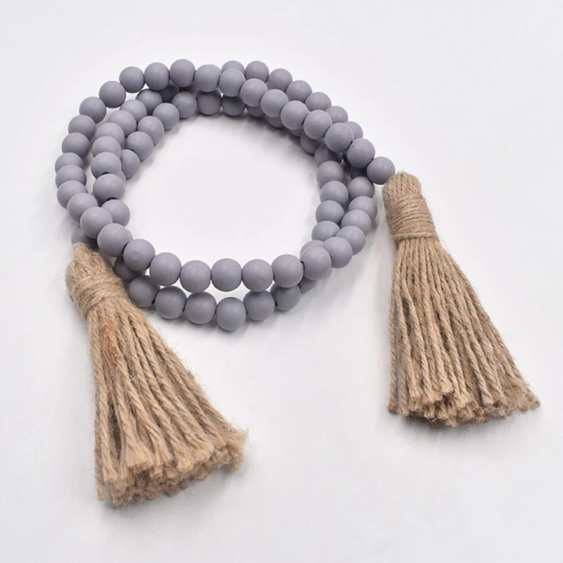 

Wooden Beaded Garland Rope Tassel Pendants Rustic Ornament Handmade Wall Hanging Ornament Home Decor Wood Bead Garland Wooden