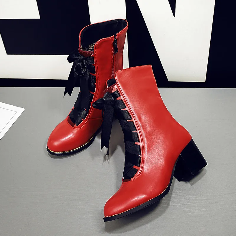 

ASUMER 2020 new arrival ankle boots women pu round toe autumn winter high heels shoes lace up simple classic woman boots