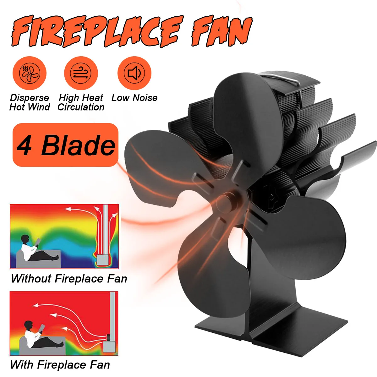 

4Blade вентилятор для печи, работающий от тепловой энергии вентилятор для камина komin дровяное сжигание вентилятор для камина горелка эффектив...