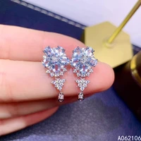 fine jewelry 925 pure silver chinese style natural aquamarine girl luxury popular flower gem earrings ear stud support detection