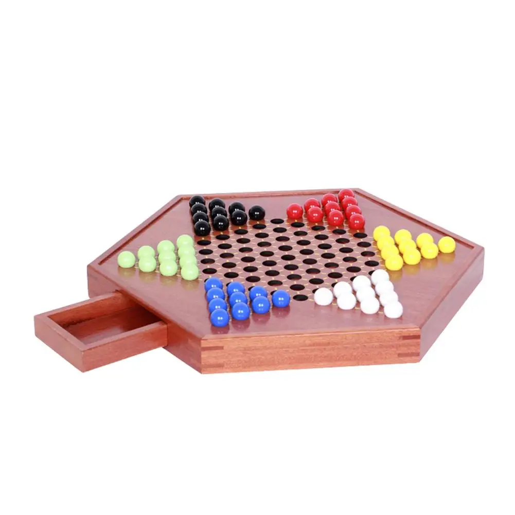 

Wooden Chinese Checkers Kit 12.6in Classic Checkers Board Game Drawers And 60 Colorful Beads Khaki / Brown Wooden Board For Kids