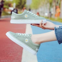 fashion womens canvas shoes womens flat shoes women sneakers cute embroider comfortable student shoes lace up shoe