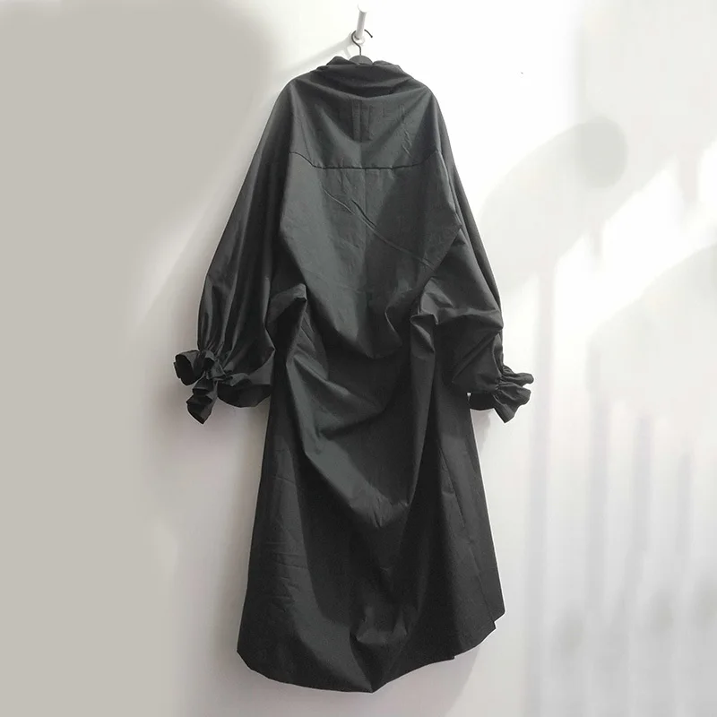 [EAM] 2021 весна лето женские стильные новые черные плиссированные Длинные Пышные