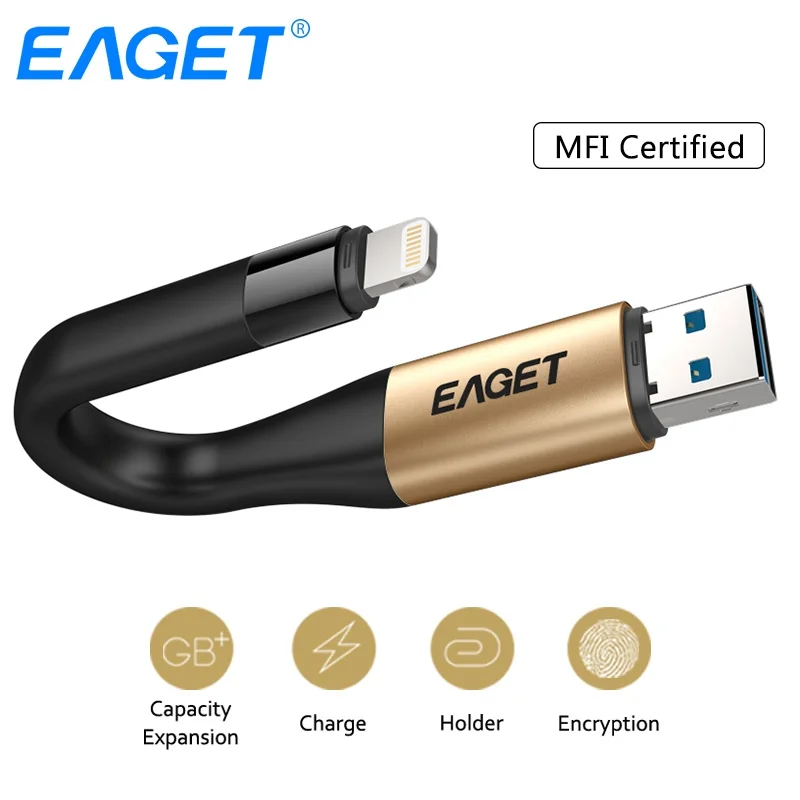 EAGET I90 2 в 1 OTG USB флэш накопитель 64 Гб Lightning 3 0 палка MFI Сертифицированный флеш 128 ГБ