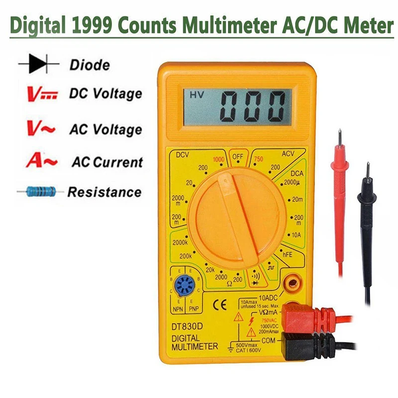 Urijk DT830T Мини Портативный цифровой мультиметр 1999 отсчетов AC/DC Вольт Ампер Ом диод