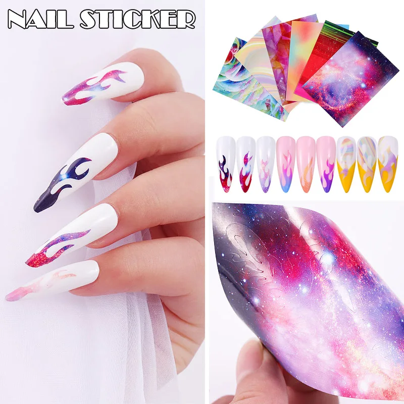 Аврора Мечтательный цвет наклейки для ногтей набор огненное пламя шаблон