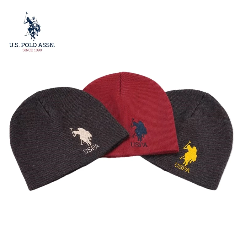 Модная вязаная шапка Us Polo Assn с вышивкой для пары черная осенне-зимняя теплая