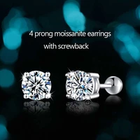 trendy 925 sterling silver 0 3 1 carat d color moissanite screw earrings for women fine jewelry platinum 4 prong earrings gift