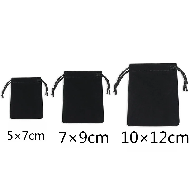 50Pcs / Lot Velvet Black 3 Sizes Jewelery Gift Bags Brace Strap Pouches Wholesale10*12cm 7*9cm 5*7cm B-057-3