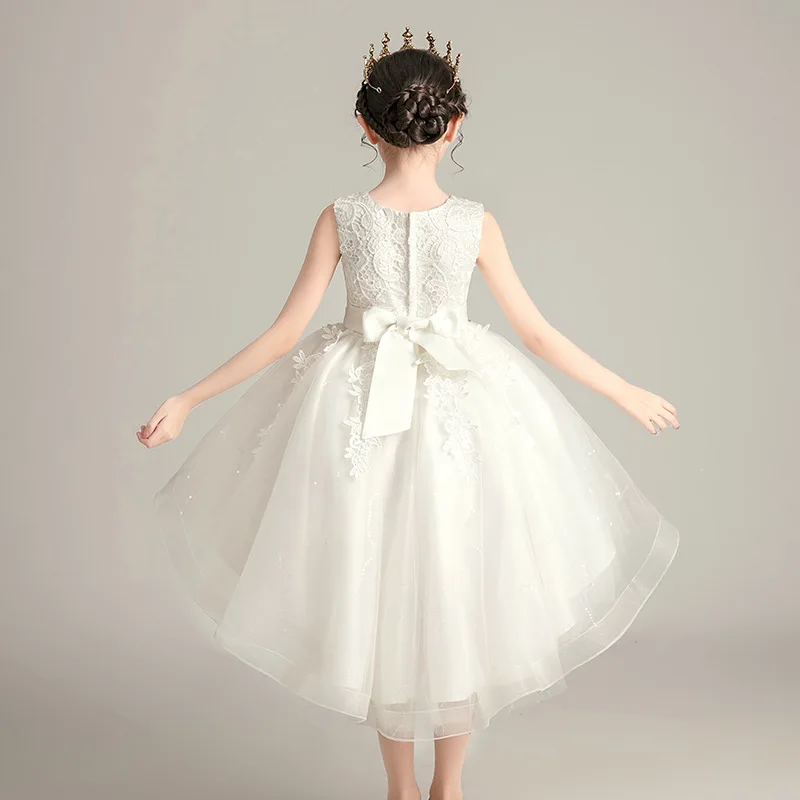 

O-Neck Tank Girls Pageant Dress FT019 High Low Length Kids Party Dresses 2020 Ruched Communion Gowns Appliques Flower Girl Gown