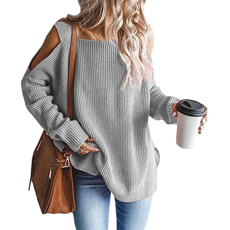 

Women's Clothing Ladies Sweater Autumn Sling Long Sleeve Off-Shoulder Pullover Streetwear Casual Solid Women Knitted Sweater Top