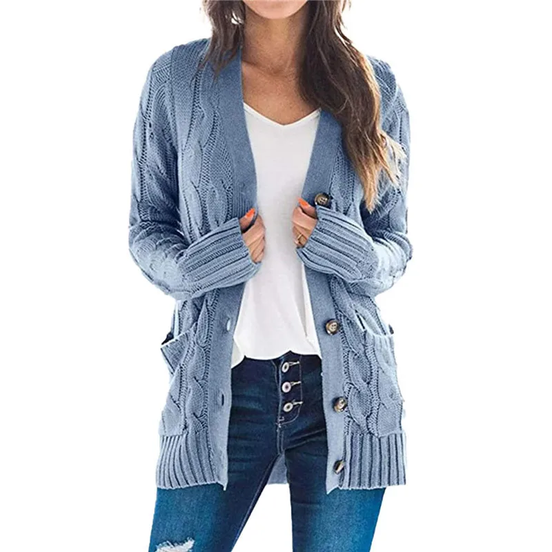 

Autumn Women Solid Color Knit Sweater Female Casual Long Sleeve Button Knitted Sweaters Coat Femme Winter Warm Clothes