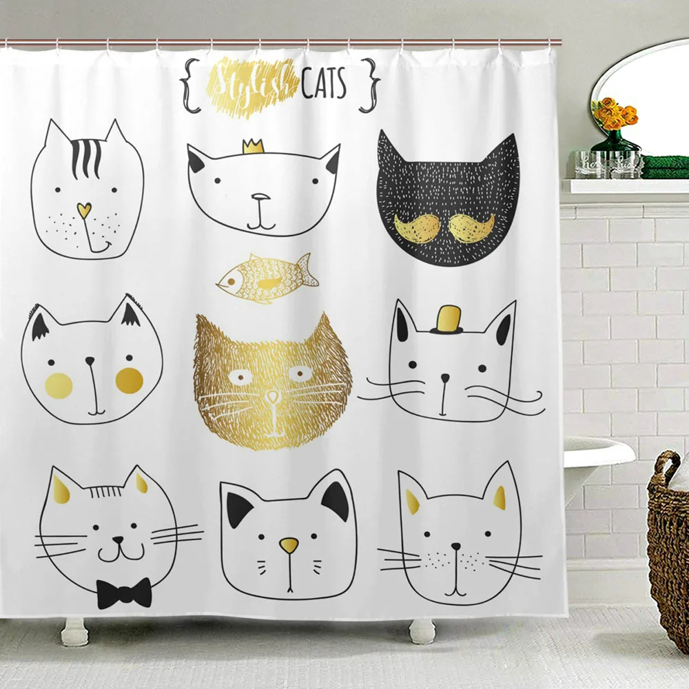 Набор милых каракулей кошек занавеска для ванной из полиэстера ткань