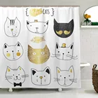 Набор милых каракулей кошек занавеска для ванной из полиэстера ткань водонепроницаемые занавески для душа для ванной комнаты с 12 крючками