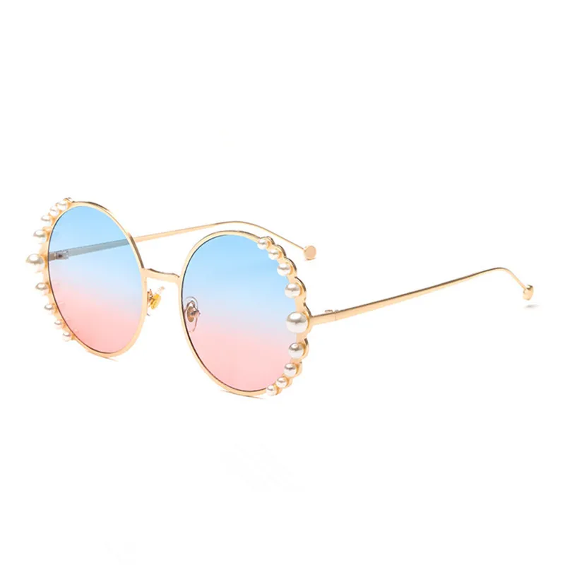 Ретро перламутровые круглые женские солнцезащитные очки розовый Оушен лист