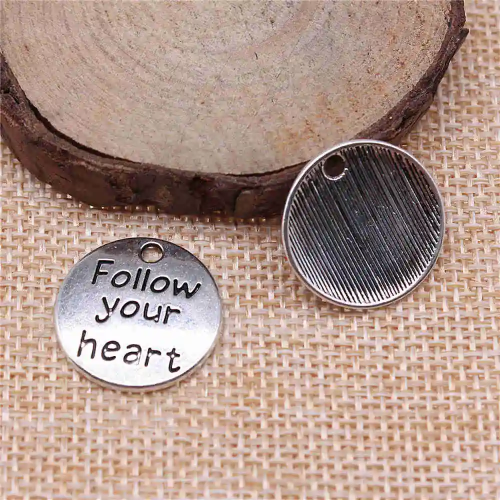 

Earring Charms For Jewelry Making 10pcs Follow Your Heart Tag Charms 20x20mm Antique Silver Plated