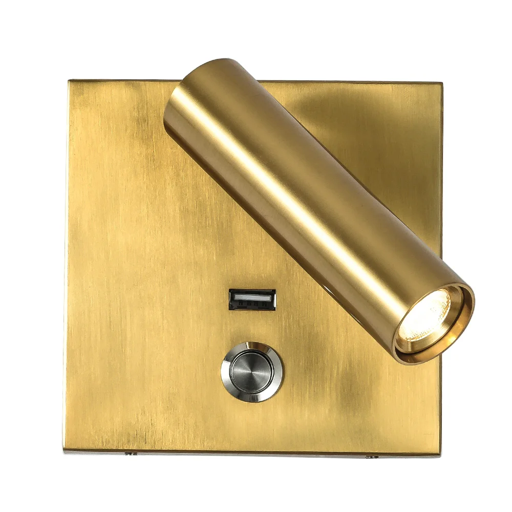 brass Zerouno, светодиодный настенный светильник, usb лампа, кнопочный переключатель, для помещений, спальни, прикроватная лампа для чтения, настенные бра, ac 100-240 В, 3 Вт, cree chip wandlamp - Цвет абажура: brass