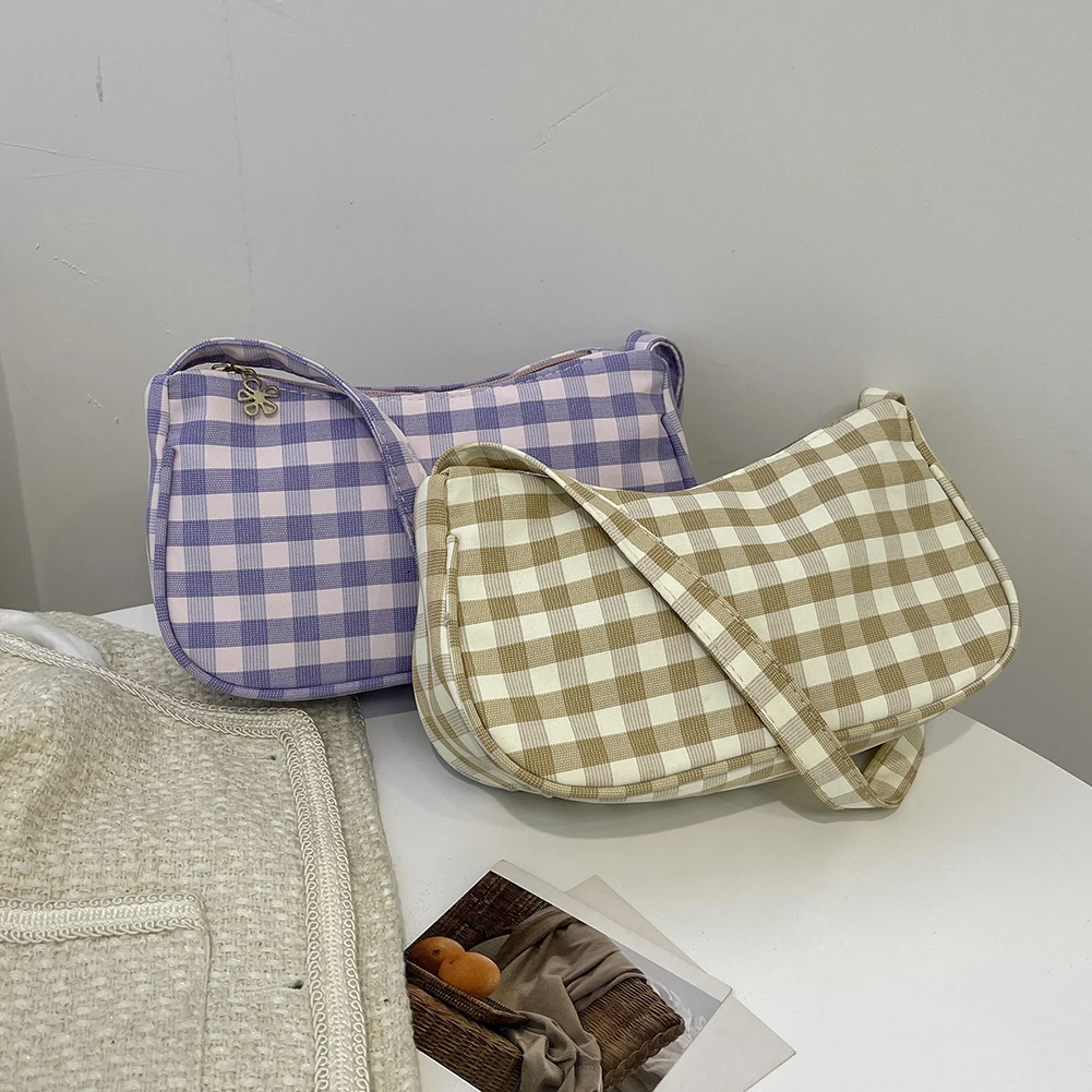 

Простые клетчатые сумки под подмышку для женщин, повседневные холщовые сумки на плечо, модные маленькие дамские сумочки с ручками