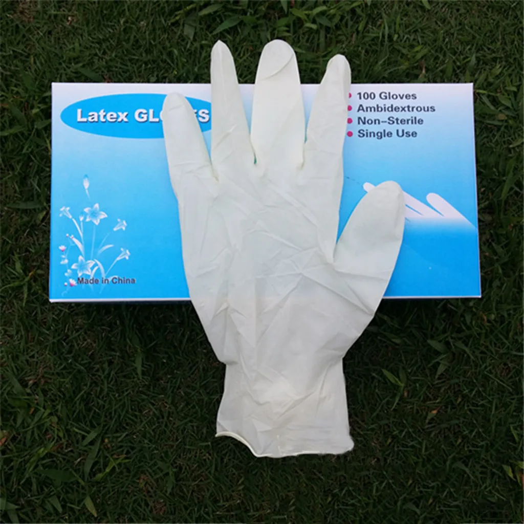 

100PC Disposable Latex Gloves White Non-Slip Acid and Alkali Laboratory Rubber Latex Gloves Household Cleaning Products#G2
