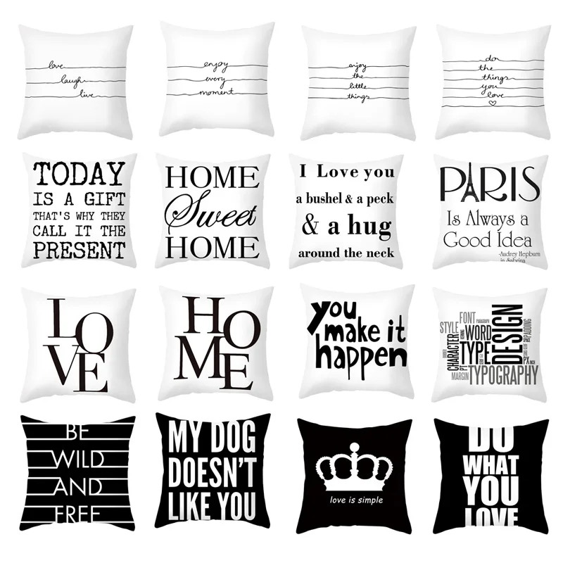 

Letter Love Cushion Cover Black and White Pillow Case Home Party Sofa Bed Decorative Pillows Covers Bedroom Decoration Luxury