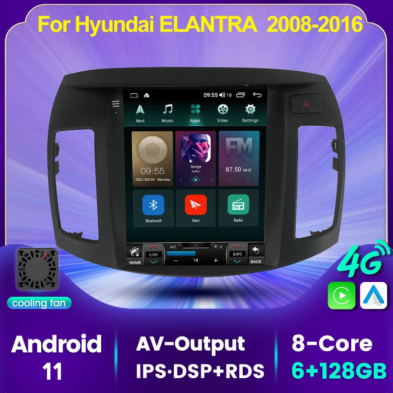 

9,7 ''вертикальный экран Android 11 Автомагнитола Автомобильный мультимедийный GPS-навигатор радио плеер для Hyundai ELANTRA 2008-2016