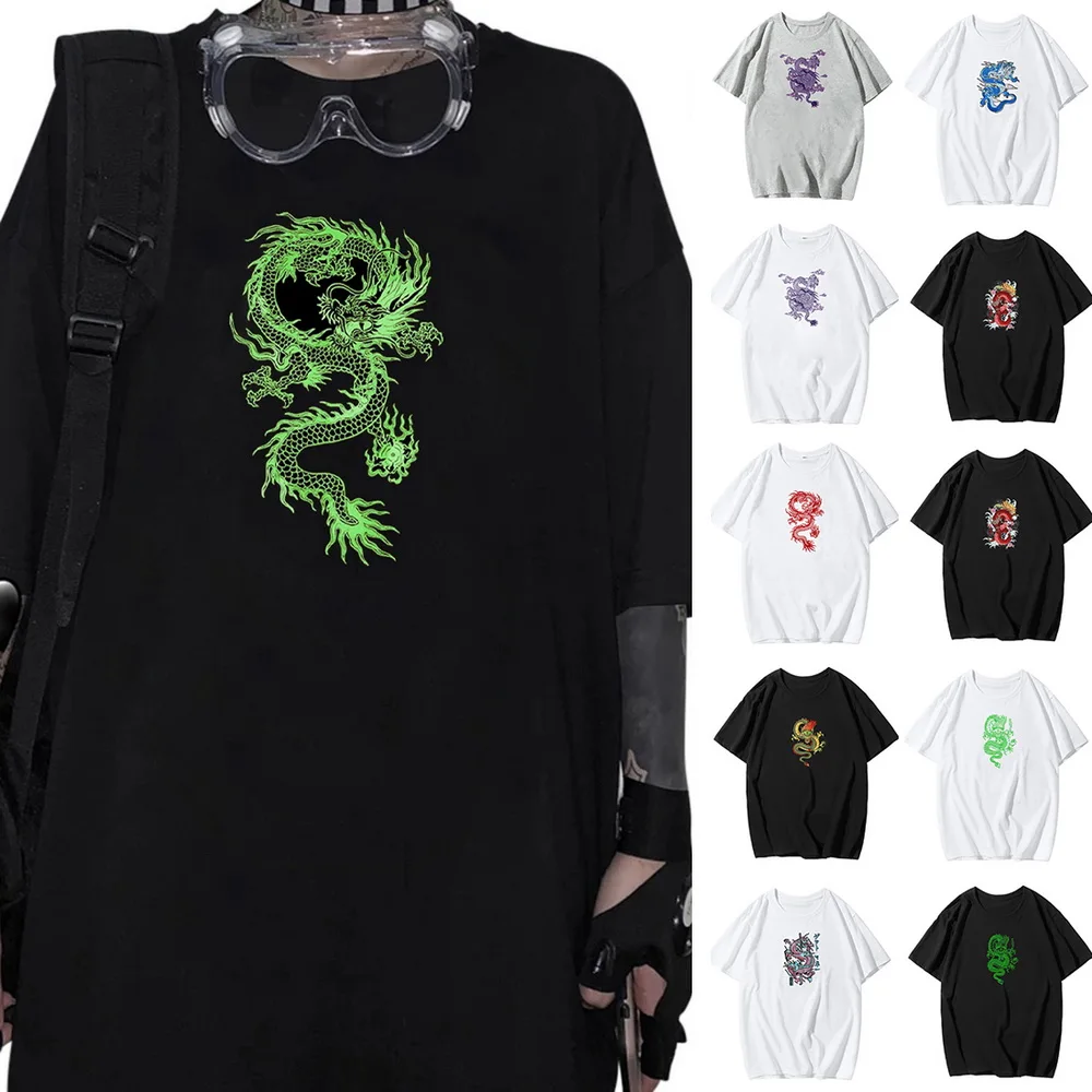 

Women's T-shirt Harajuku Top Harajuku Retro Korean Style Dragon Gothic myth Print Clothes Plus Size Loose oversized T-shirt