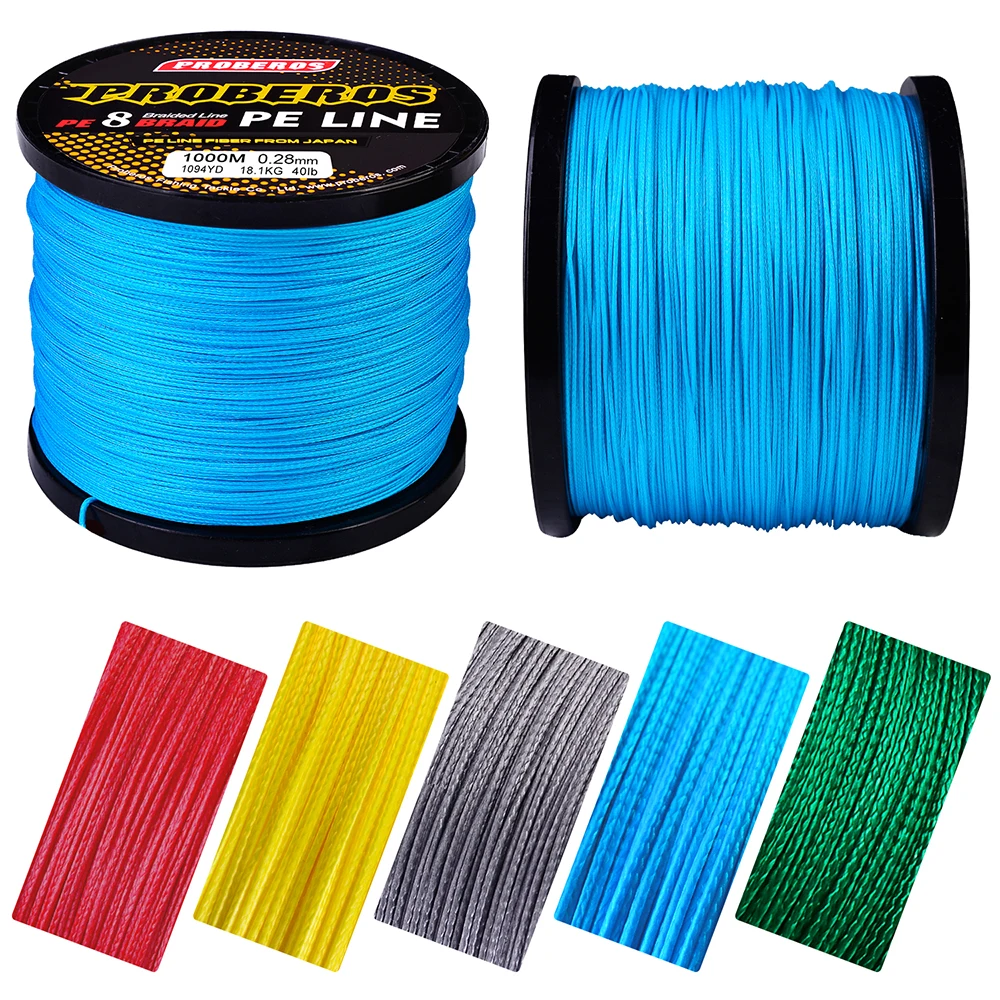 Proberos Fishline 8 stands 300M&500M&1000M&2000 Fishing Line Red/Green/Grey/Yellow/Blue 8 Weaves Braided Line 20LB-300LB PE Line