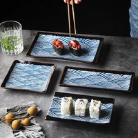 japanese style blue wave pattern ceramic plate western tableware steak dish home kitchen porcelain plate rectangle square