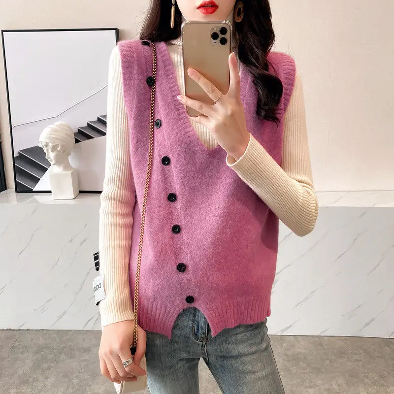 Корейский свитер жилет одежда на весну и осень новинка Свободная Женская