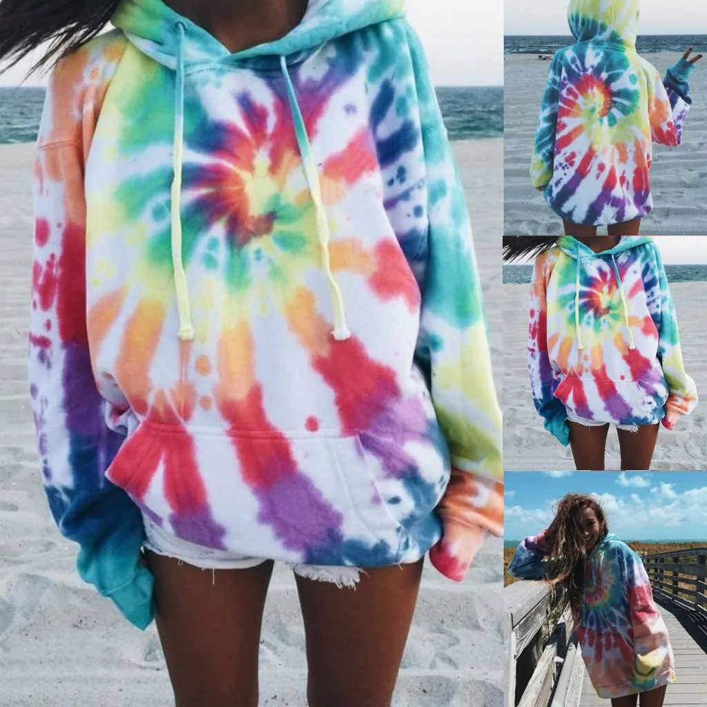 

Женские свободные толстовки с принтом в стиле Tie-dye, пуловер, повседневные свитшоты с длинным рукавом, топы