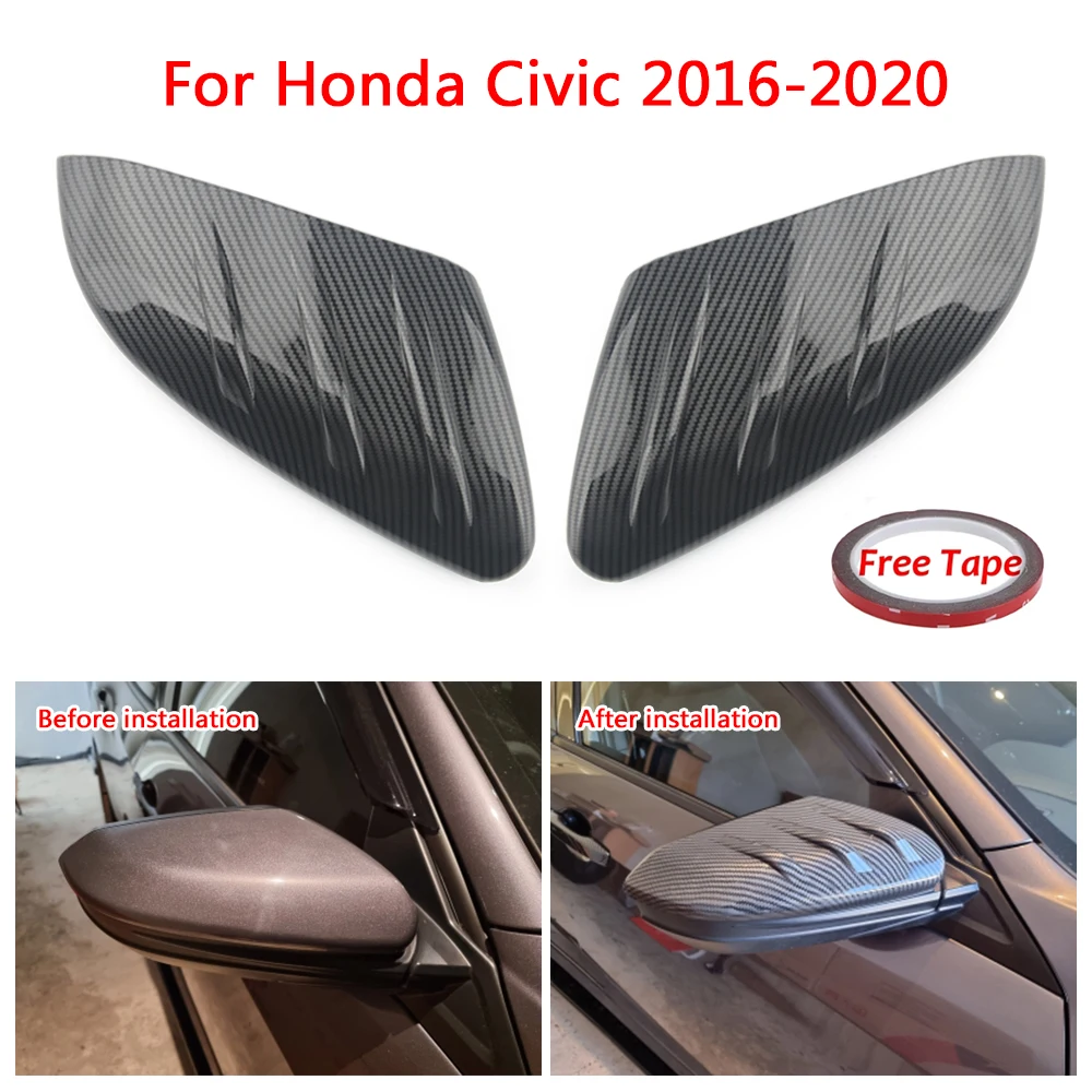 2pcs Carbon Grain Car Side Door Rear View Mirror Cover Cap Add-on For Honda For Civic 2016-2020 Car Rearview Mirror Cap Covers